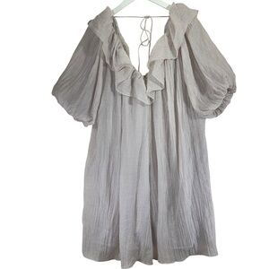 Light Gray Ruffle V-Neck Puff Sleeve Women's Dress